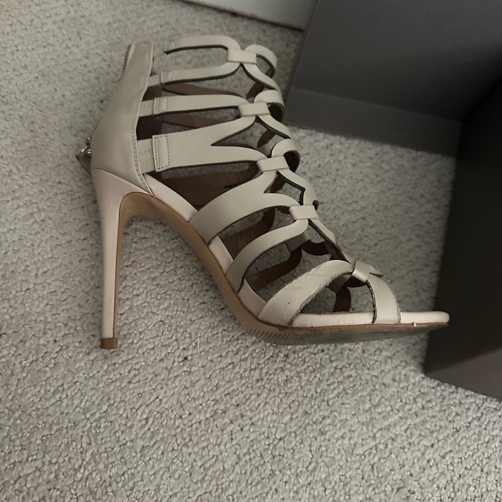 BCBGMaxAzria Vicenza Elegant Leather Strappy Heels - Picture 6 of 14